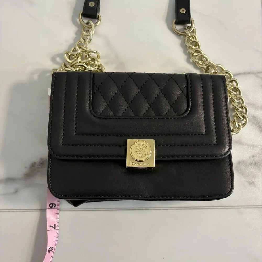 Christian LaCroix Galaxie Quilted Black Crossbody With Gold Toned Strap